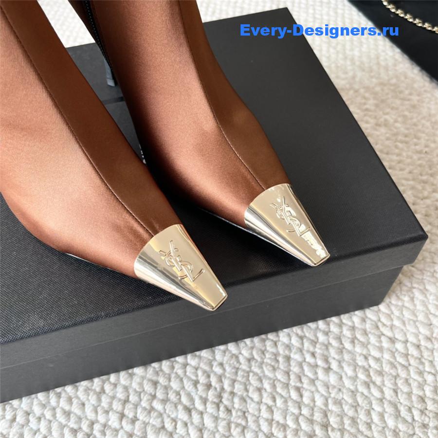 Sa1nt Lau*nt brown metal toe high heel ankle boots