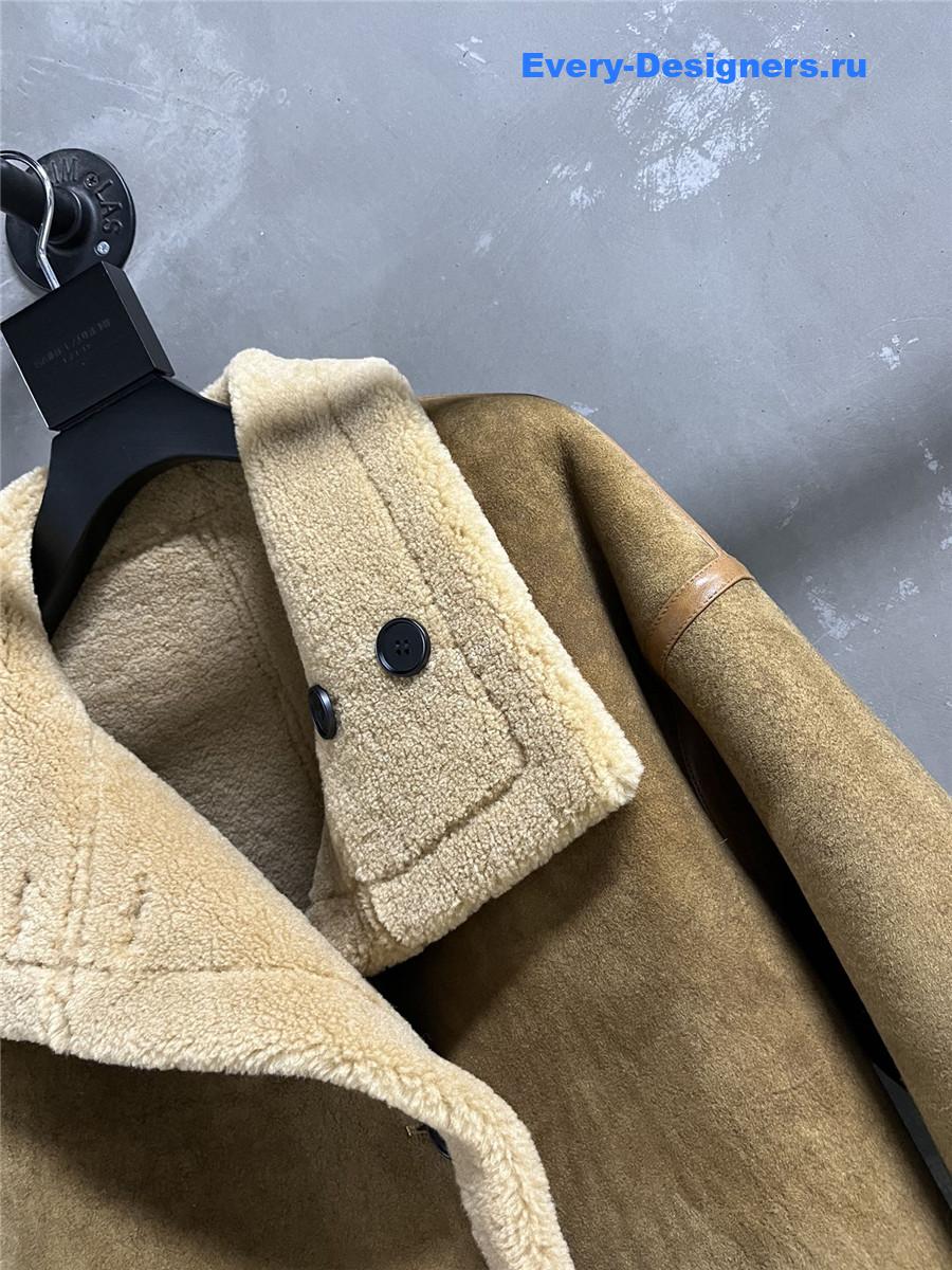 Y51 distressed leather shearling coat