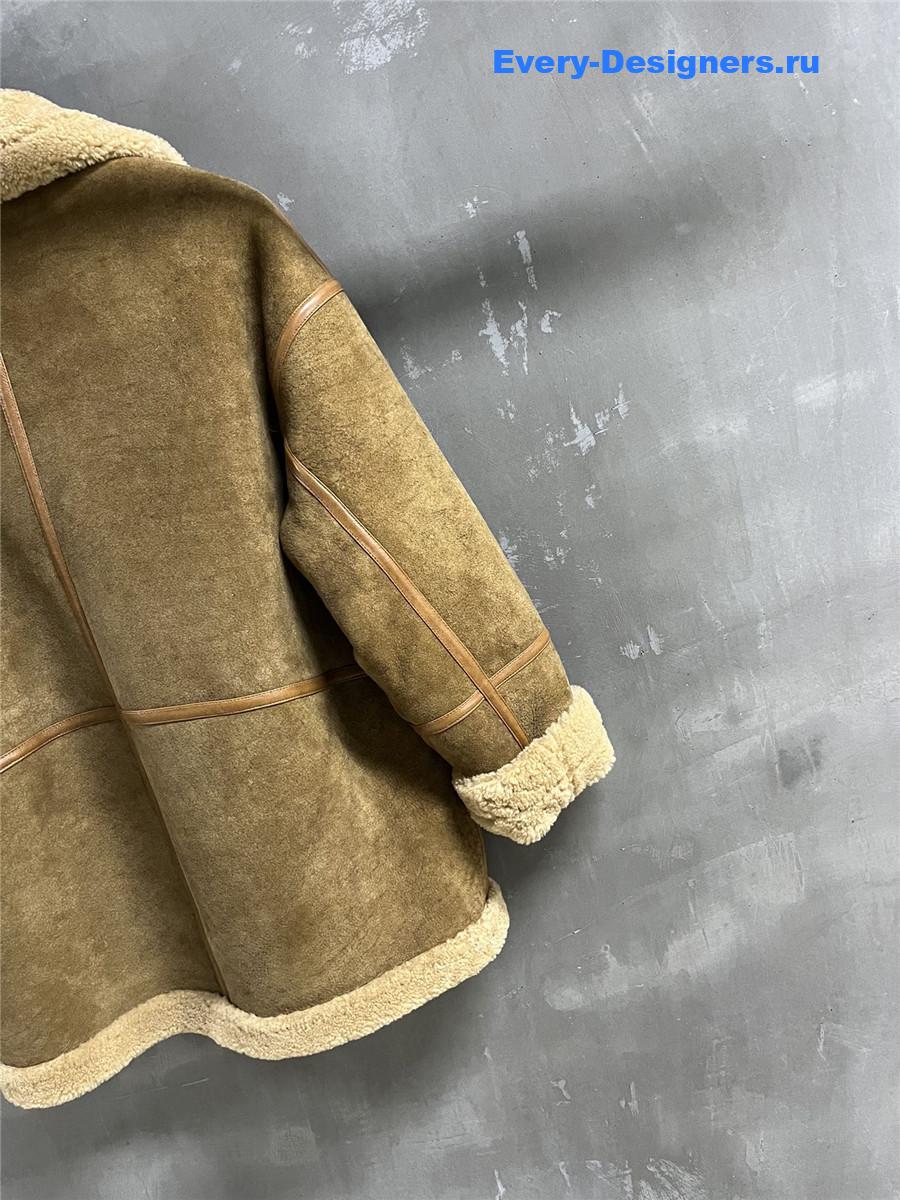Y51 distressed leather shearling coat