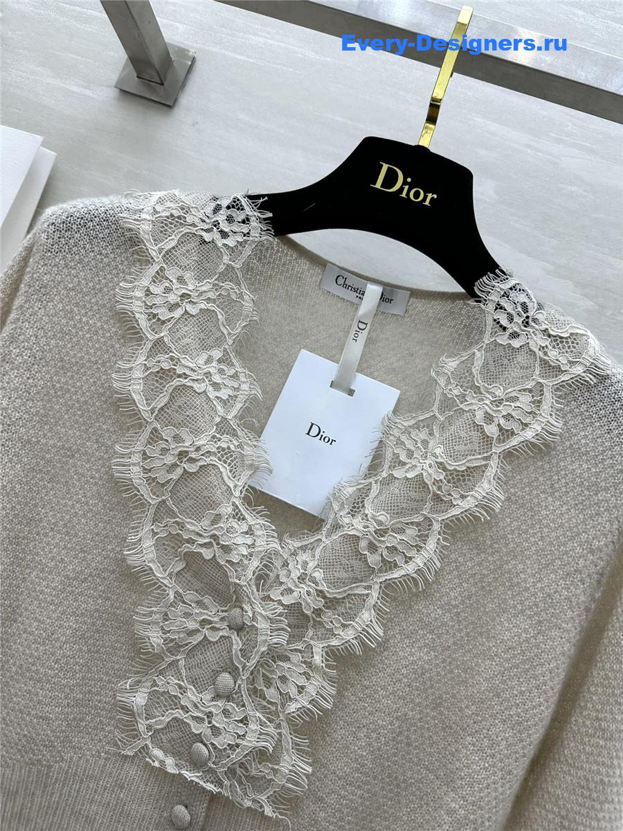 D10r v-neck lace trim cardigan off-white