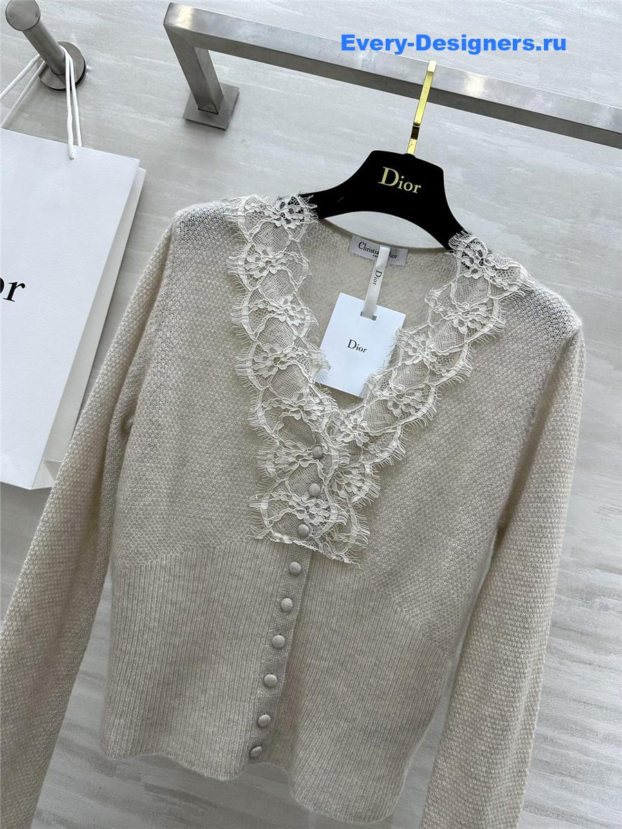 D10r v-neck lace trim cardigan off-white