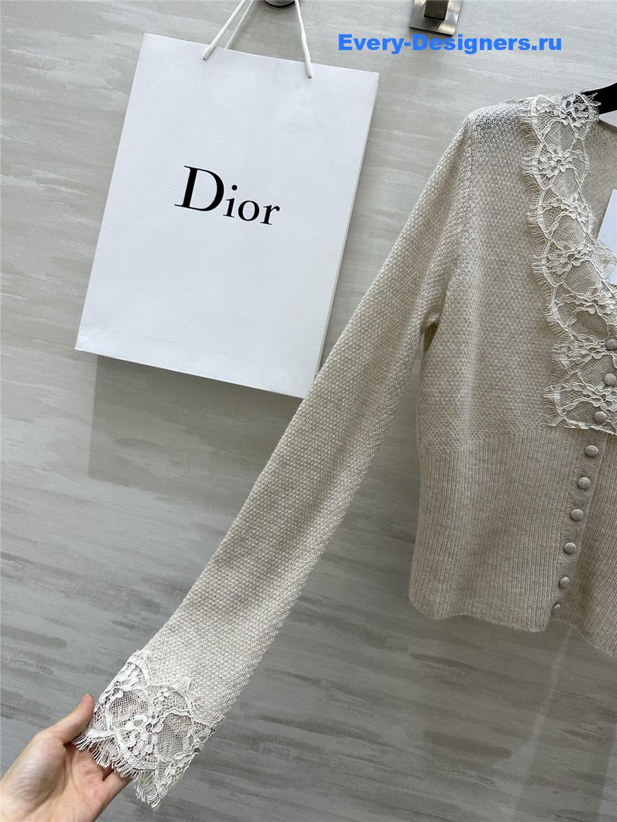 D10r v-neck lace trim cardigan off-white