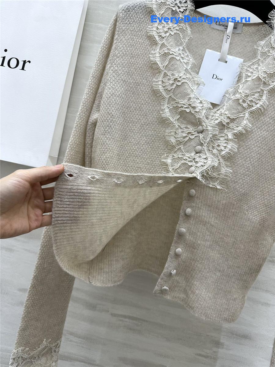 D10r v-neck lace trim cardigan off-white