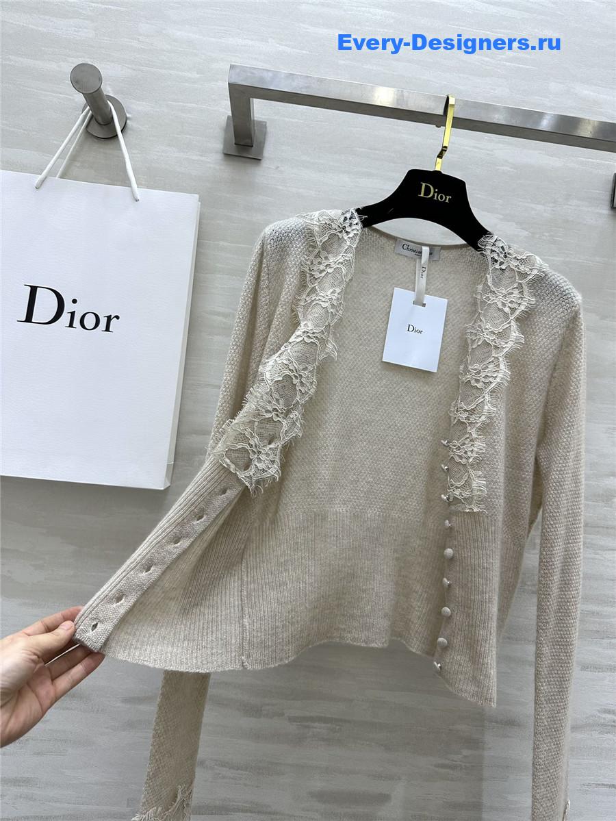 D10r v-neck lace trim cardigan off-white