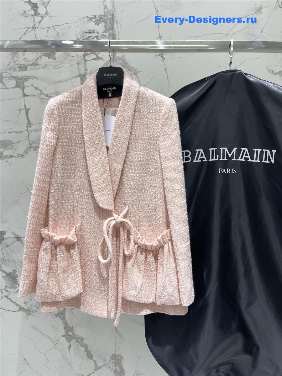 Balmain ruffle pocket tie blazer