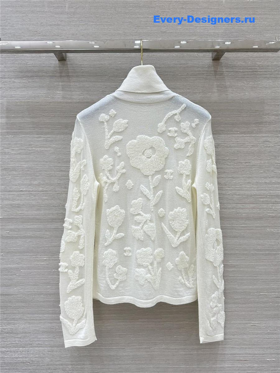 Ch**el embroidered turtleneck knit sweater in white