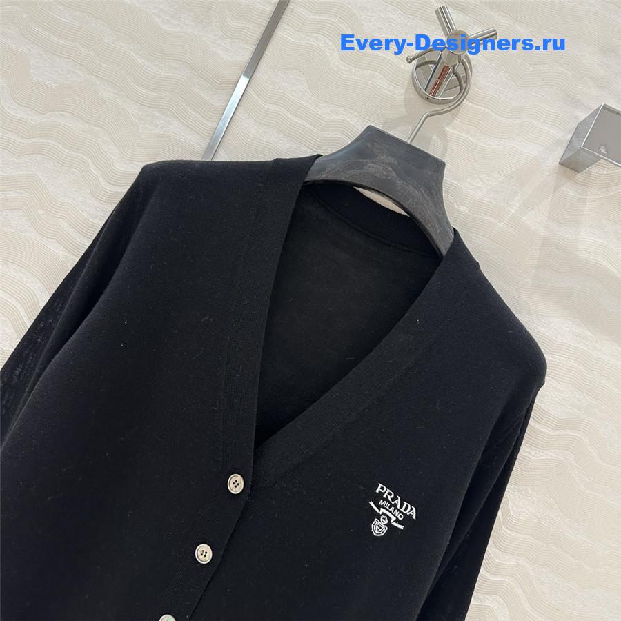 Pra*a logo-intarsia wool cardigan black