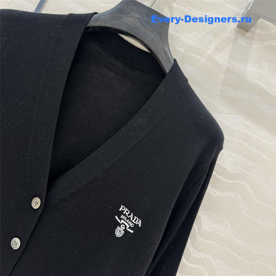 Pra*a logo-intarsia wool cardigan black