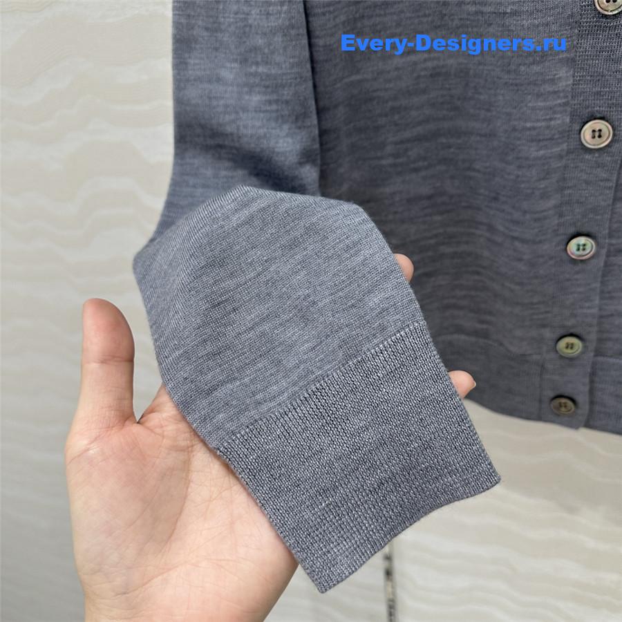 Pra*a logo-intarsia wool cardigan grey