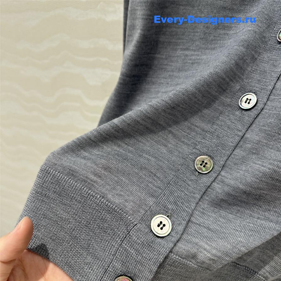 Pra*a logo-intarsia wool cardigan grey