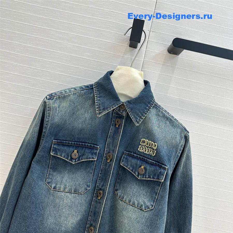 M1um1u color-block washed denim shirt