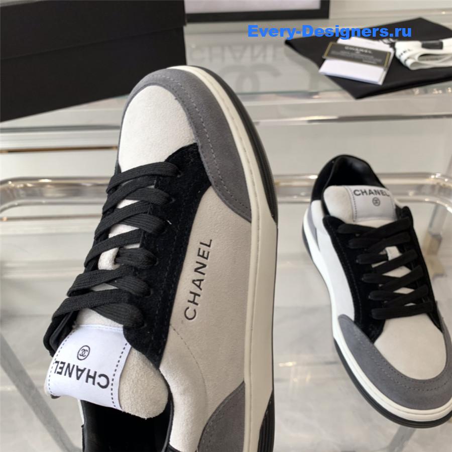 Ch**el gray white suede trainers lace-up sneakers