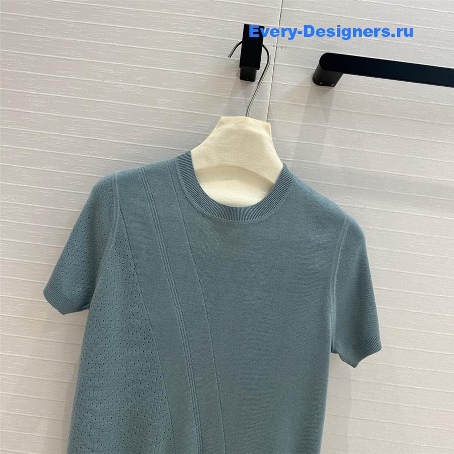 H**me5 hollow knit short-sleeved top in green