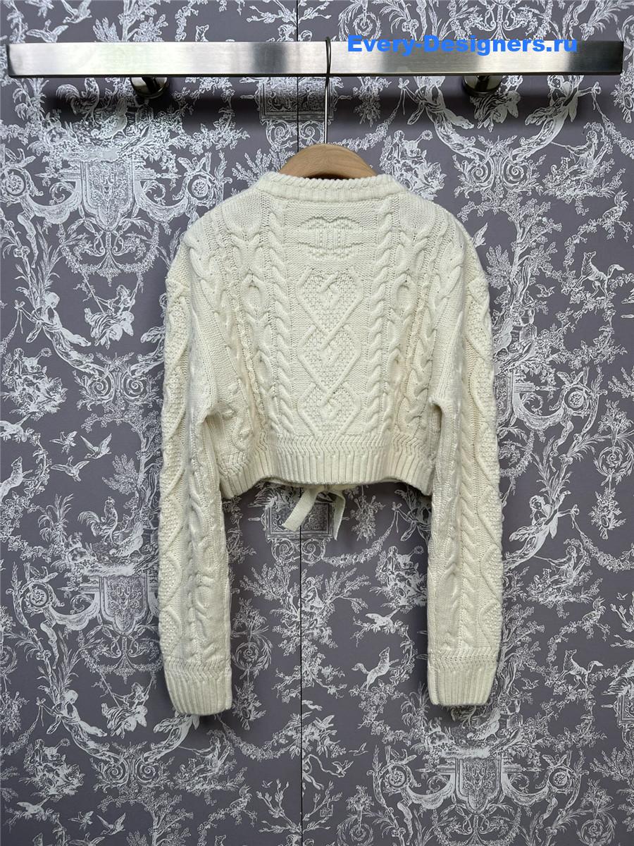 Ch**el cream cable-knit cropped cardigan