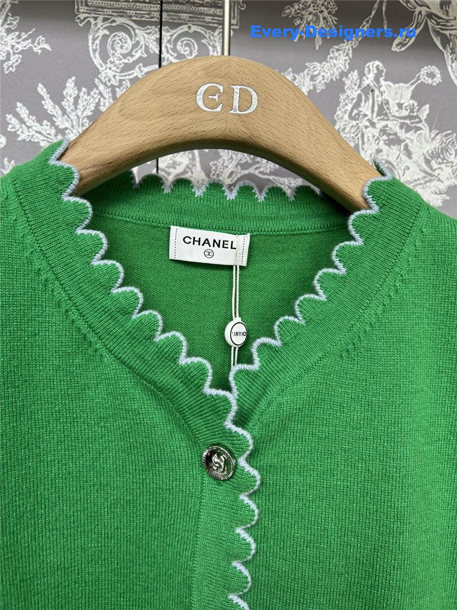 Ch**el lace patchwork knitted cardigan in green