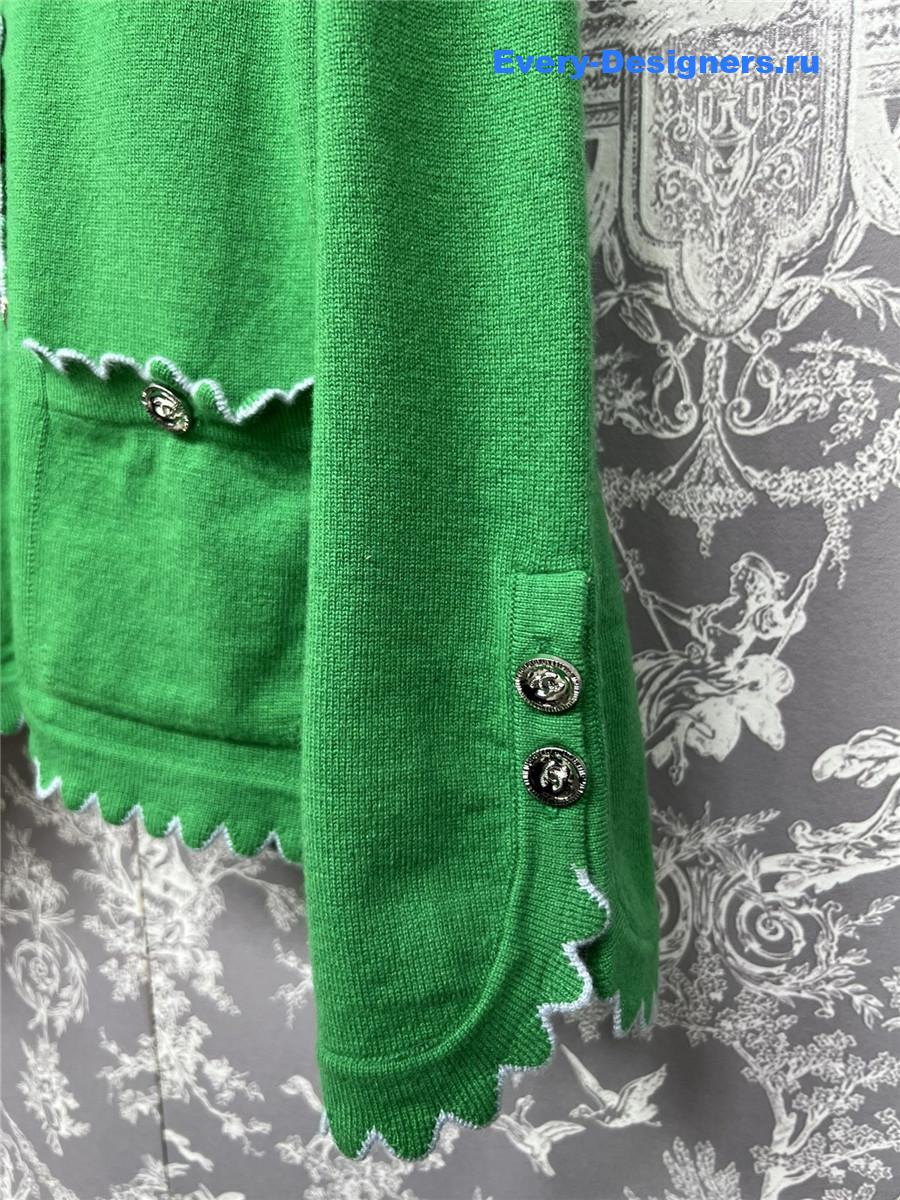 Ch**el lace patchwork knitted cardigan in green