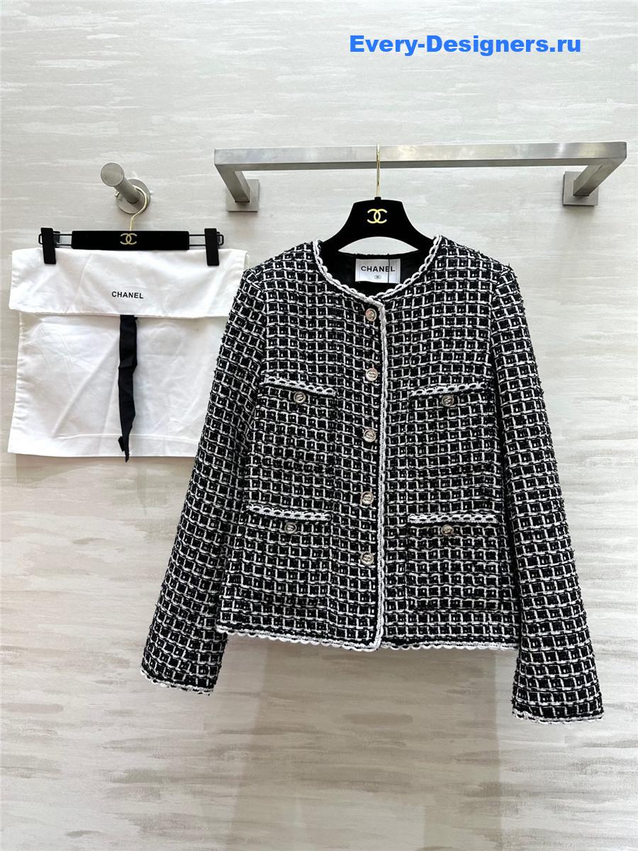 Ch**el black white check tweed jacket