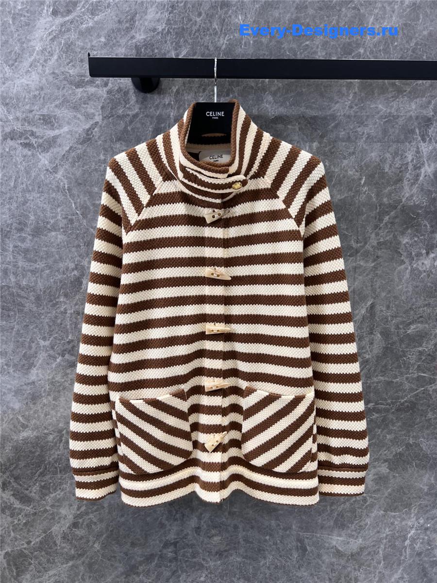 Ce1i*e striped stand collar wool coat