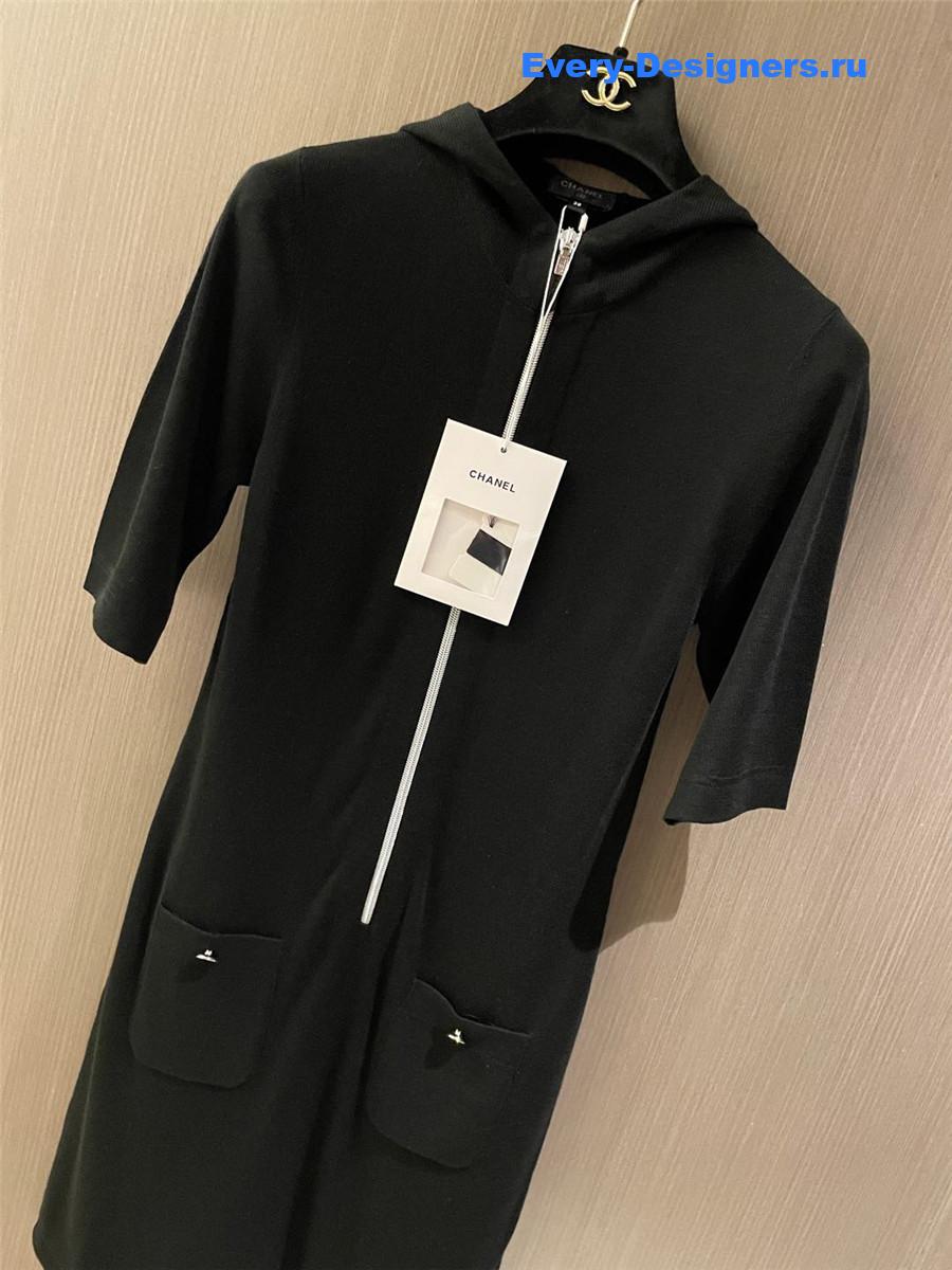 Ch**el zip hooded dress black