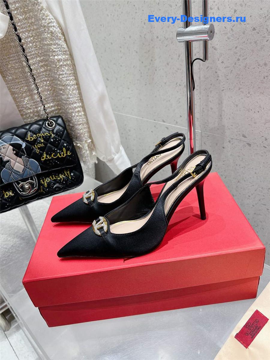 Va1e*ntin0 garavani vlogo satin slingback pumps black