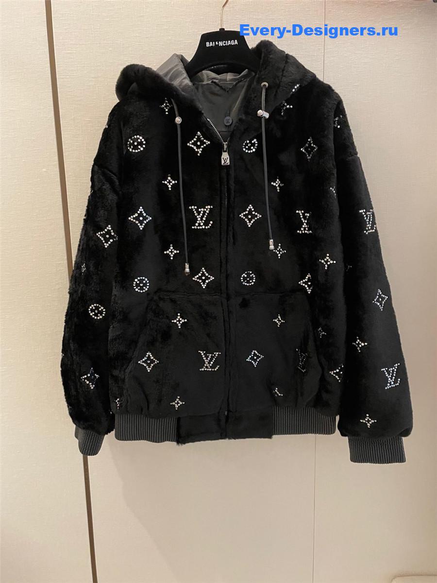 l0vis Vvtt0n logo rhinestone zip-up hooded jacket