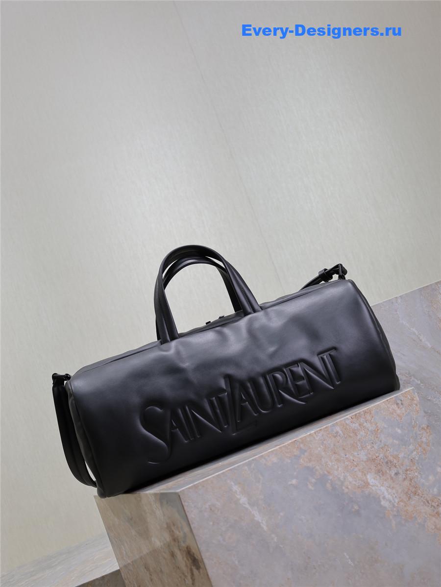 Sa1nt Lau*nt logo-debossed leather weekend bag black
