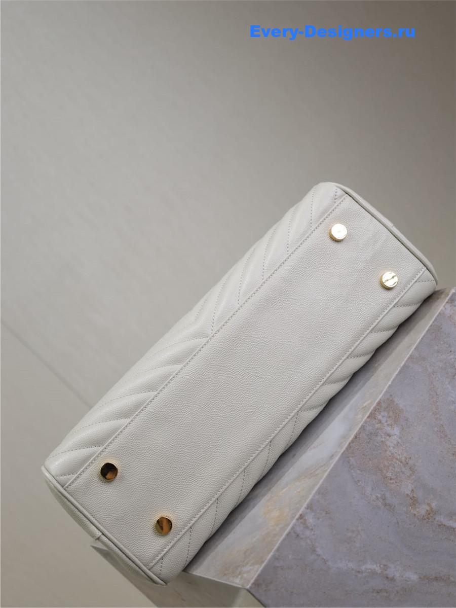 Sa1nt Lau*nt white chevron quilted monogram tote