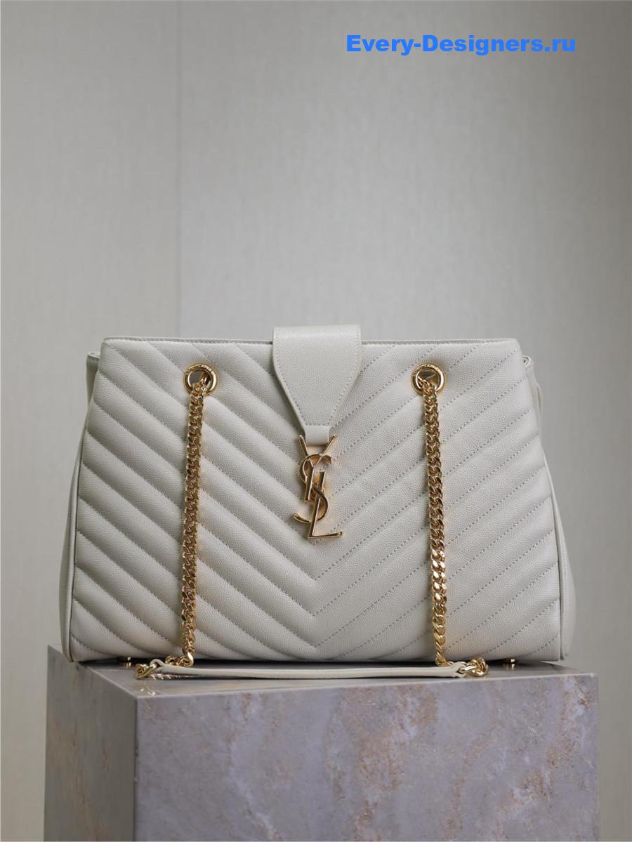 Sa1nt Lau*nt white chevron quilted monogram tote