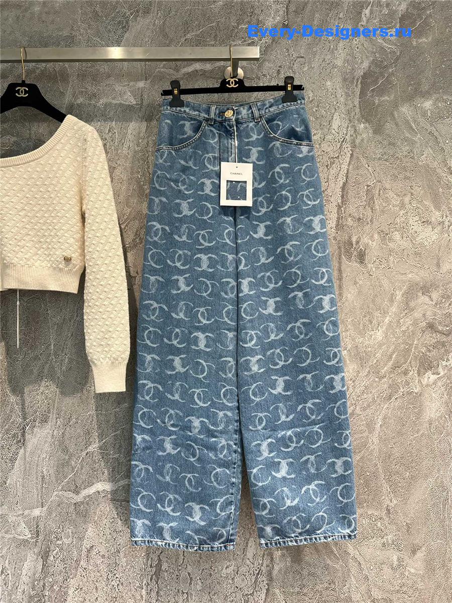 Ch**el logo beaded wide-leg jeans