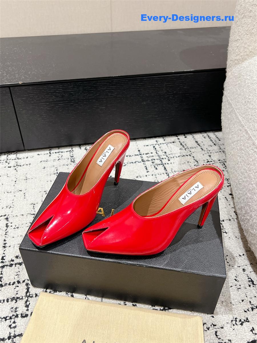 Alaia Red Patent Leather Spike Mules