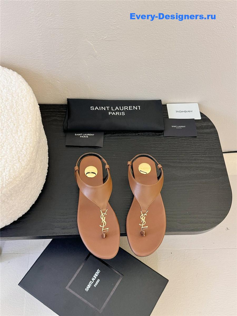 Sa1nt Lau*nt cassandra logo-strap flat sandals brown