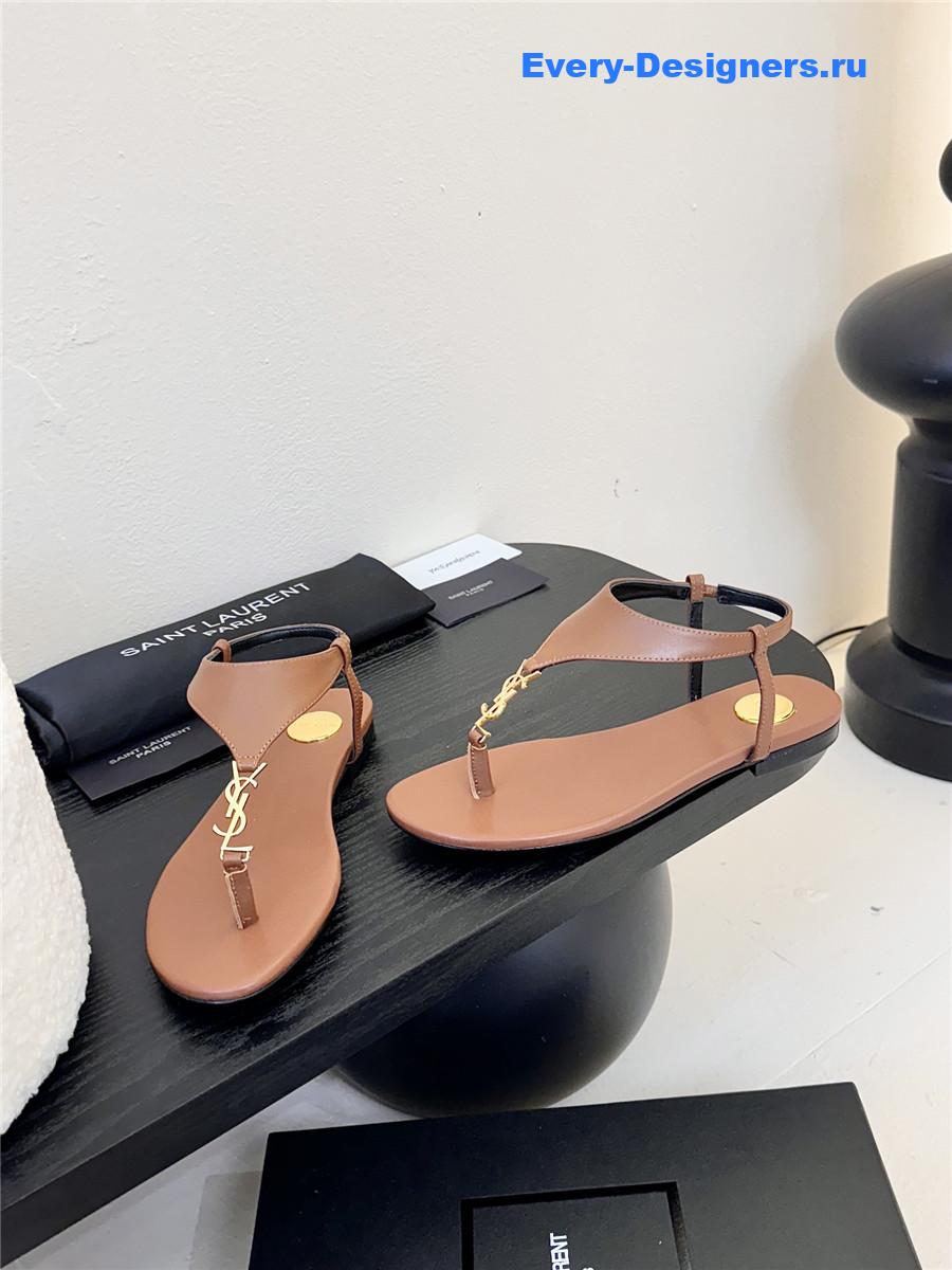 Sa1nt Lau*nt cassandra logo-strap flat sandals brown