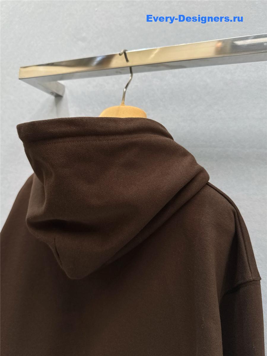 Miu Miu Logo Hoodie in brown cotton with drawstring