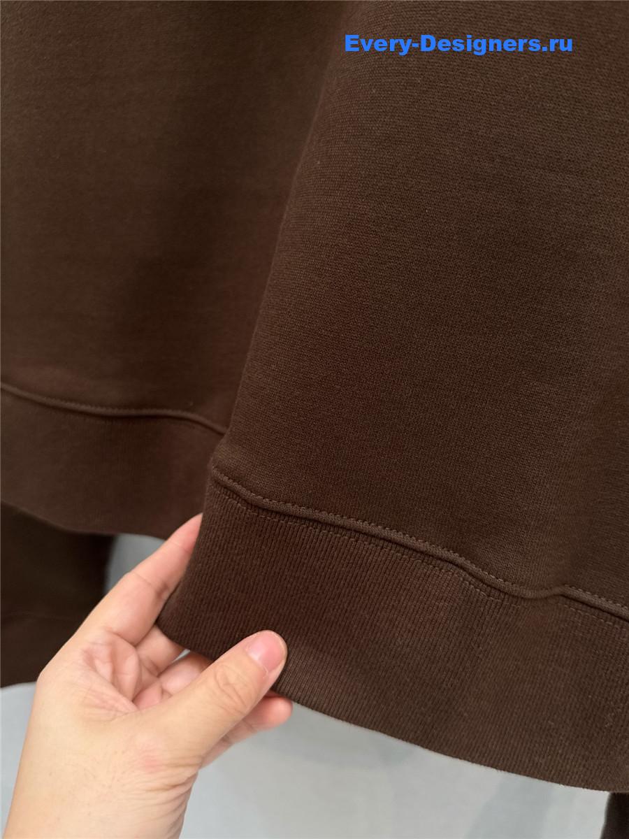 Miu Miu Logo Hoodie in brown cotton with drawstring
