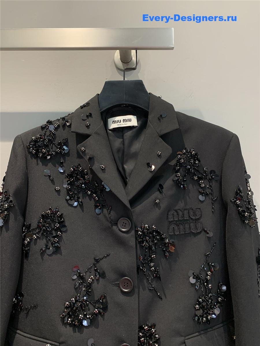 Miu Miu Tonal Floral Sequined Logo Mohair Wool Blazer