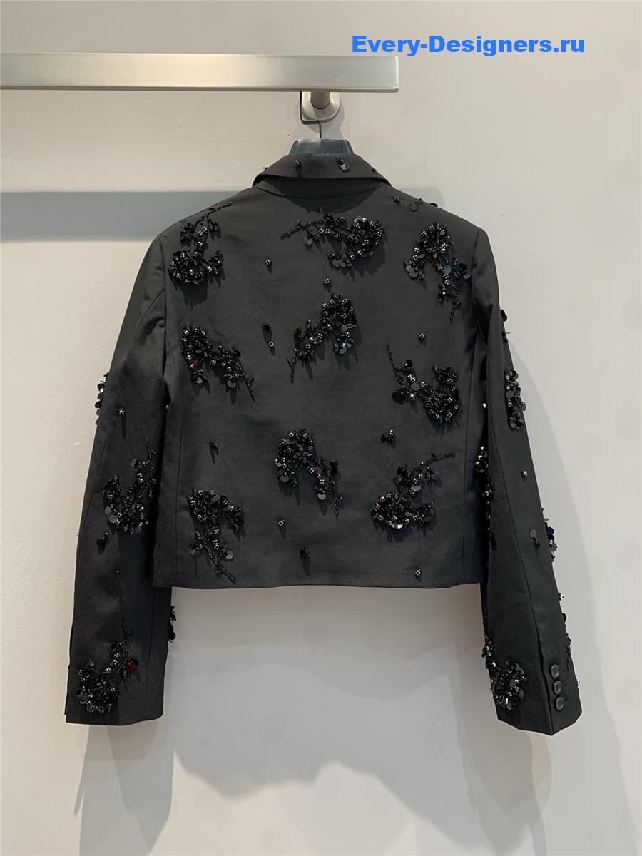 Miu Miu Tonal Floral Sequined Logo Mohair Wool Blazer