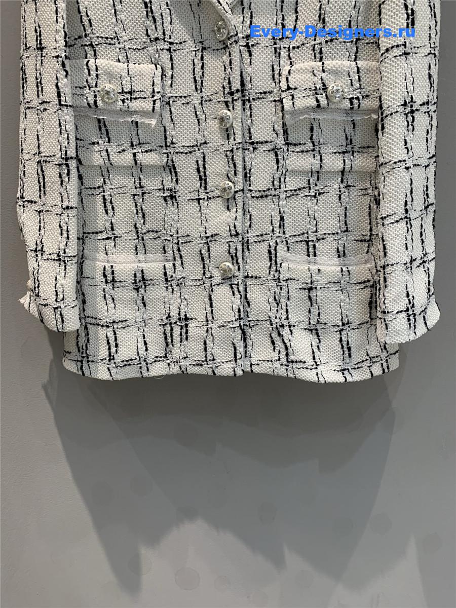 Ch**el runway tweed lace trim pearl jacket
