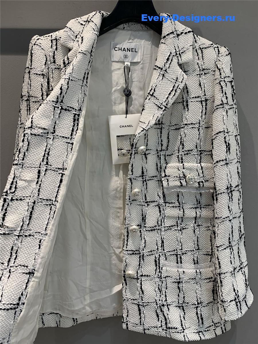 Ch**el runway tweed lace trim pearl jacket