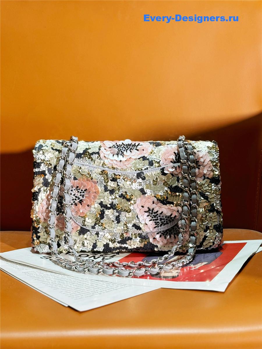 Ch**el 25 sequin glass pearl cf flap bag