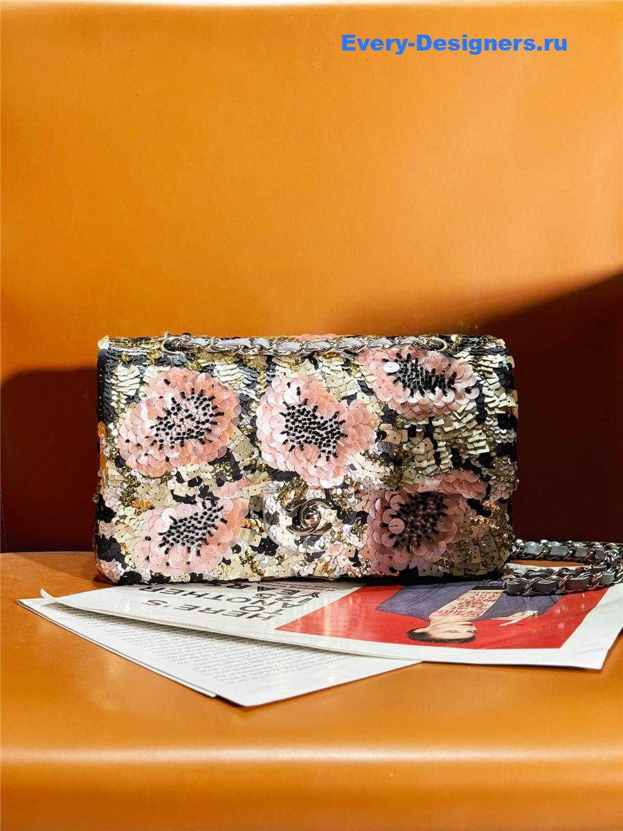 Ch**el 25 sequin glass pearl cf flap bag