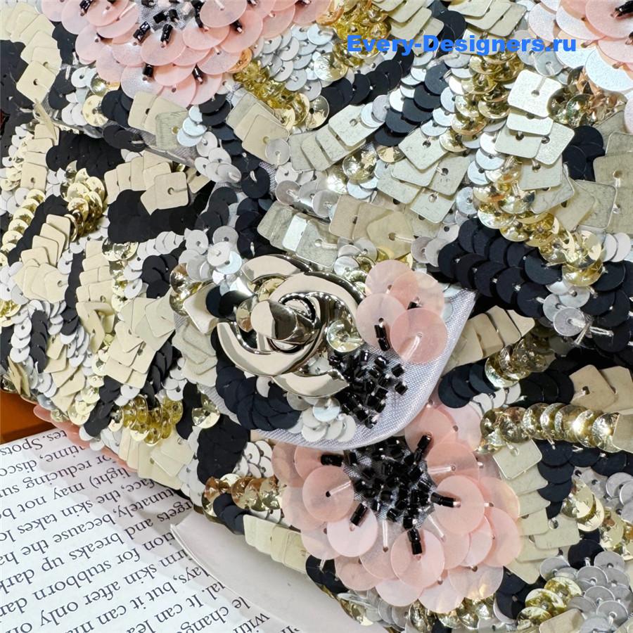 Ch**el 25 sequin glass pearl cf flap bag