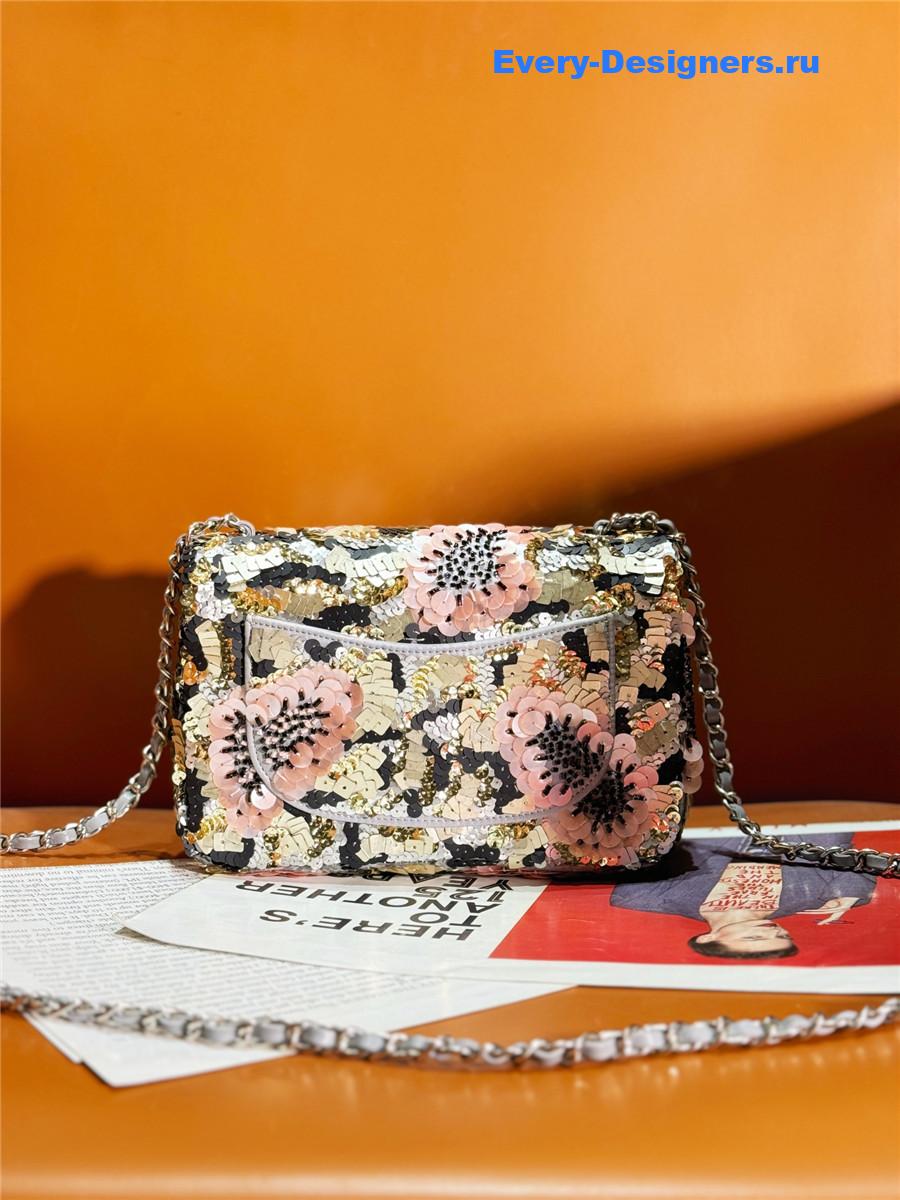 Ch**el 20 sequin glass pearl cf flap bag