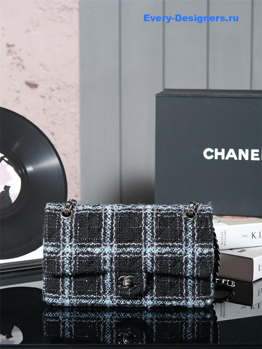 Ch**el black blue tweed flap bag