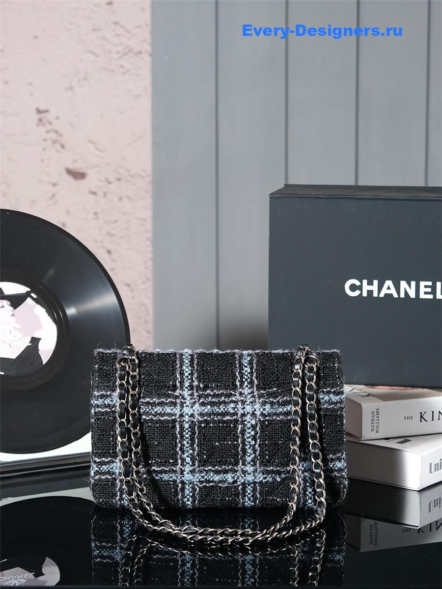Ch**el black blue tweed flap bag