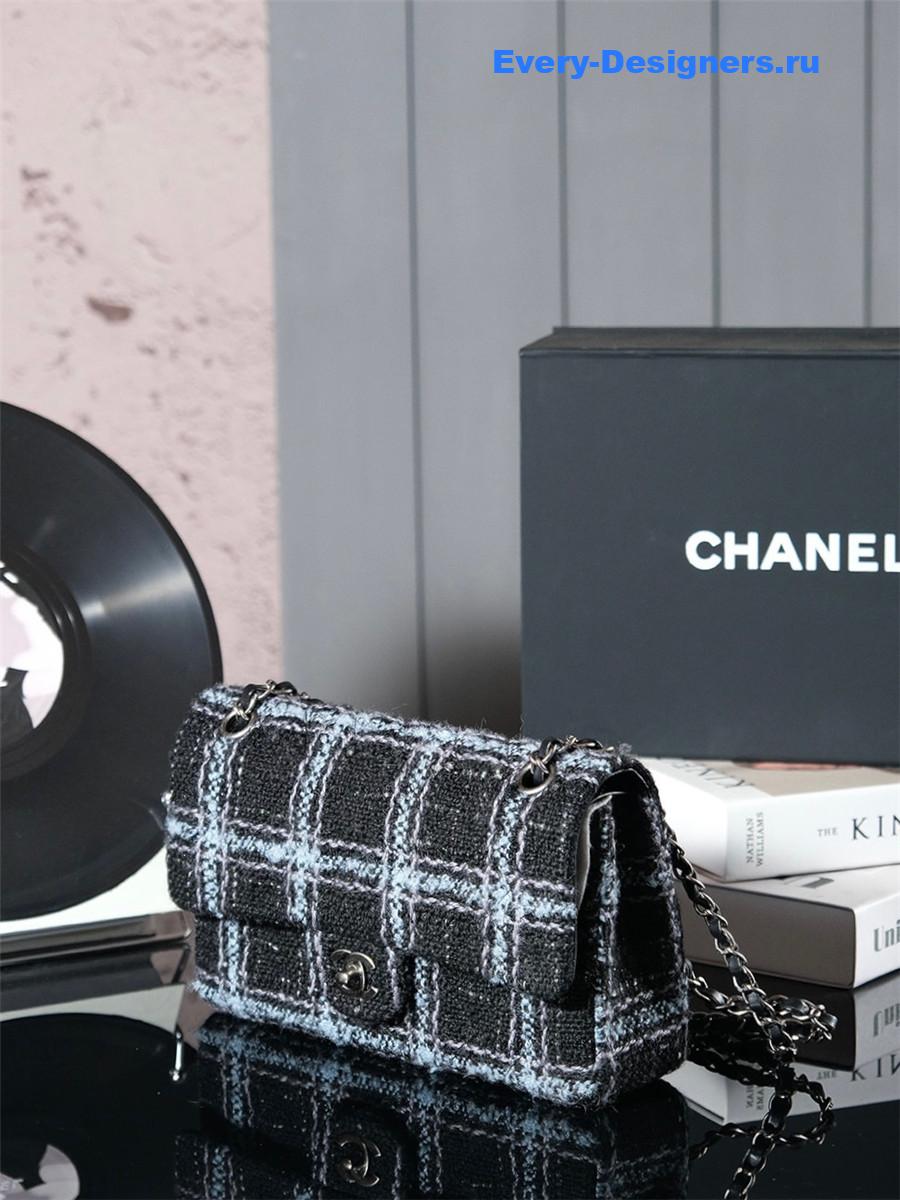 Ch**el black blue tweed flap bag