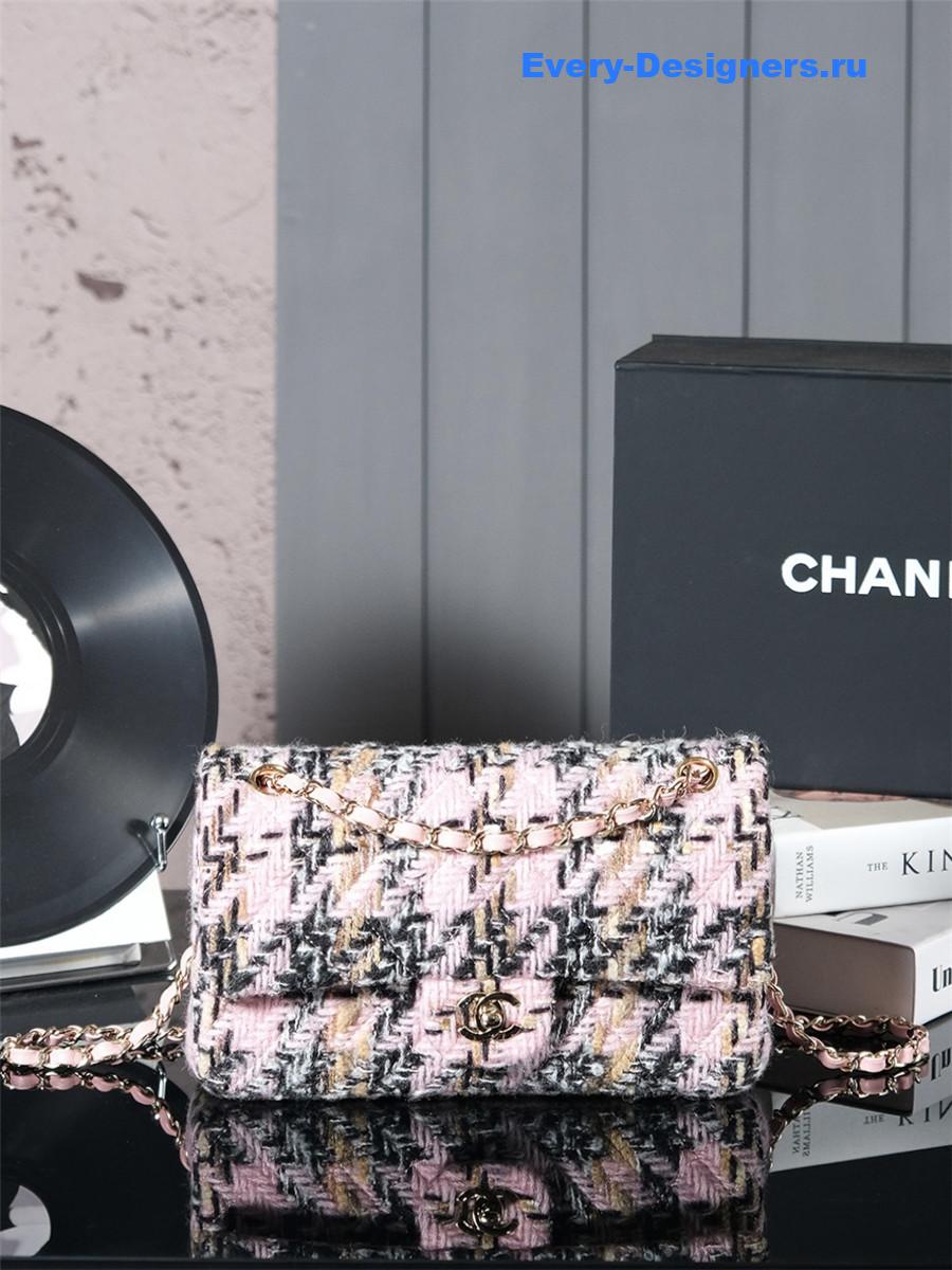 Ch**el black pink tweed flap bag