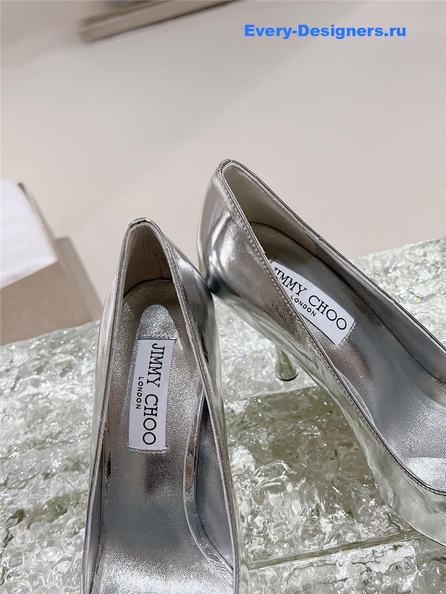 J1m*y Ch00 orb 95 embellished patent leather pumps silver