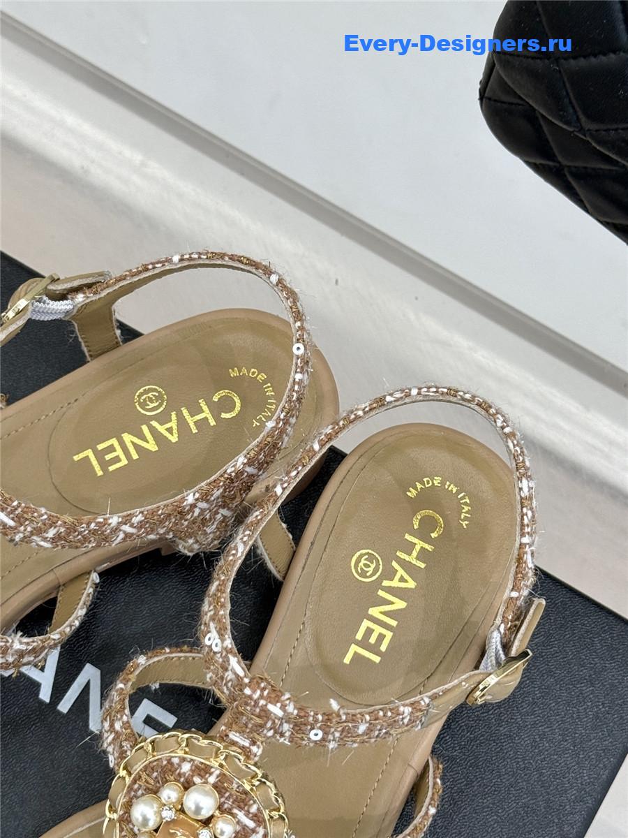 Ch**el camellia pearl beige flip flops