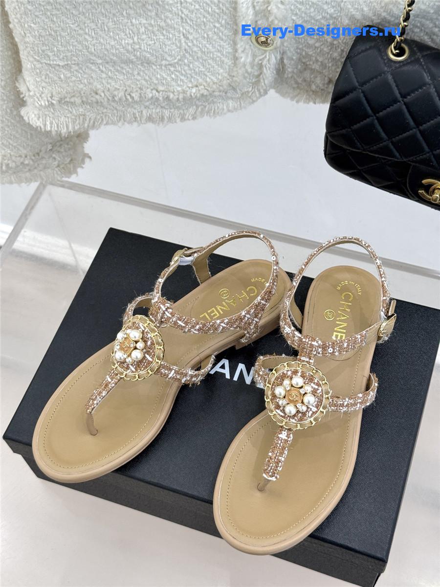 Ch**el camellia pearl beige flip flops