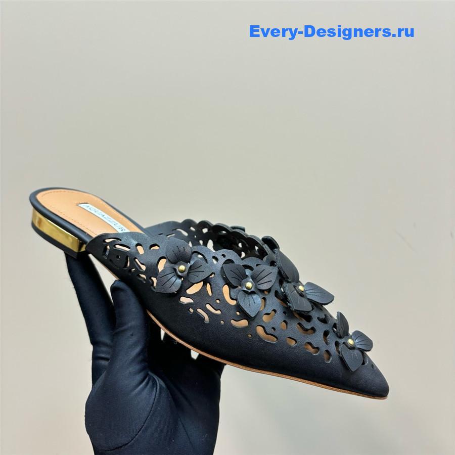 Aquazzura Black Pointed Flat Mules